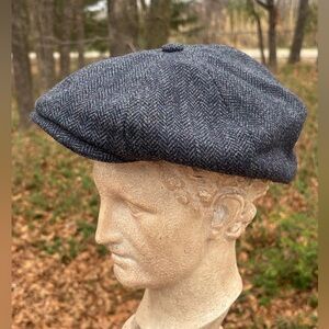 Lawrence & Foster Classic Wool Newsboy Cap in Charcoal Herringbone US 7